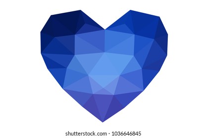 DARK BLUE vector greeting Card Happy Valentine's Day. Lettering with hearts on the white polygonal background. Colored triangular illustration for your business.