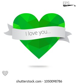 DARK BLUE vector greeting Card Happy Valentine's Day. Lettering with hearts on the white polygonal background. Colored triangular illustration for your business.