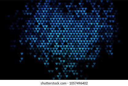 Dark BLUE vector greeting Card Happy Valentine's Day. Pattern with isolated hearts on the white background. Colored illustration for your banner, website, advert.