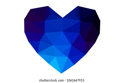 DARK BLUE vector greeting Card Happy Valentine's Day. Lettering with hearts on the white polygonal background. Colored triangular illustration for your business.
