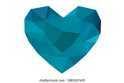 DARK BLUE vector greeting Card Happy Valentine's Day. Lettering with hearts on the white polygonal background. Colored triangular illustration for your business.