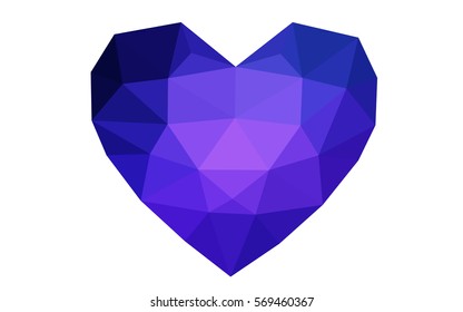 DARK BLUE vector greeting Card Happy Valentine's Day. Lettering with hearts on the white polygonal background. Colored triangular illustration for your business.