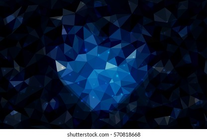 Dark Blue vector greeting Card Happy Valentine's Day. Lettering with hearts on the white polygonal background. Colored triangular illustration for your business.