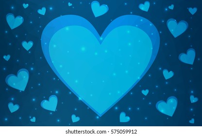 DARK BLUE vector greeting Card Happy Valentine's Day. Lettering with hearts on the white polygonal background. Colored triangular illustration for your business.