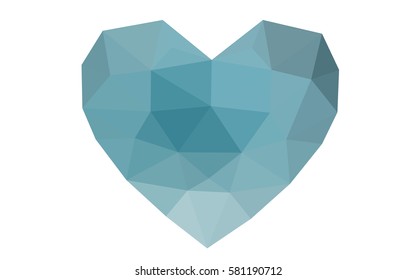 DARK BLUE vector greeting Card Happy Valentine's Day. Lettering with hearts on the white polygonal background. Colored triangular illustration for your business.