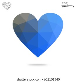 DARK BLUE vector greeting Card Happy Valentine's Day. Lettering with hearts on the white polygonal background. Colored triangular illustration for your business.