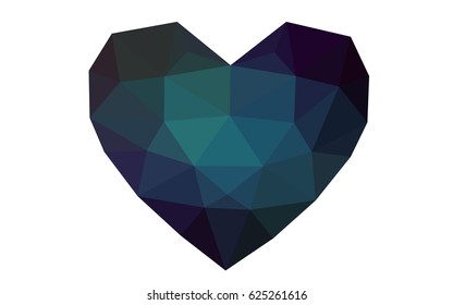 DARK BLUE vector greeting Card Happy Valentine's Day. Lettering with hearts on the white polygonal background. Colored triangular illustration for your business.
