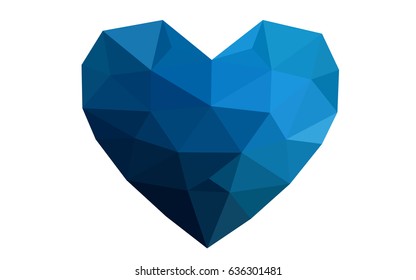 DARK BLUE vector greeting Card Happy Valentine's Day. Lettering with hearts on the white polygonal background. Colored triangular illustration for your business.