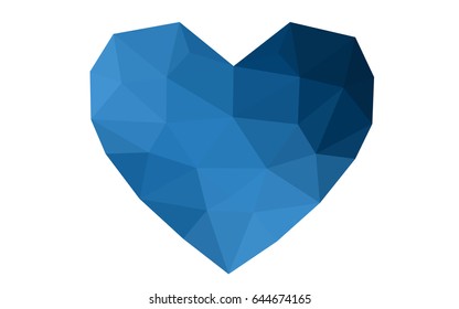DARK BLUE vector greeting Card Happy Valentine's Day. Lettering with hearts on the white polygonal background. Colored triangular illustration for your business.