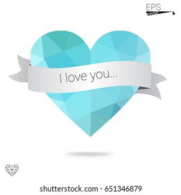 DARK BLUE vector greeting Card Happy Valentine's Day. Lettering with hearts on the white polygonal background. Colored triangular illustration for your business.