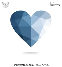 DARK BLUE vector greeting Card Happy Valentine's Day. Lettering with hearts on the white polygonal background. Colored triangular illustration for your business.