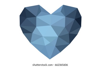 DARK BLUE vector greeting Card Happy Valentine's Day. Lettering with hearts on the white polygonal background. Colored triangular illustration for your business.