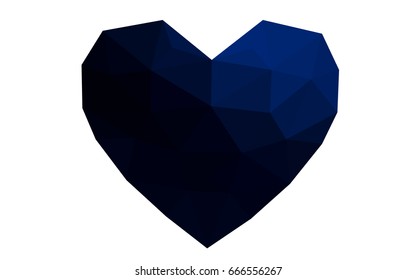 DARK BLUE vector greeting Card Happy Valentine's Day. Lettering with hearts on the white polygonal background. Colored triangular illustration for your business.