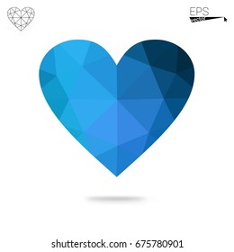 DARK BLUE vector greeting Card Happy Valentine's Day. Lettering with hearts on the white polygonal background. Colored triangular illustration for your business.
