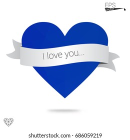 DARK BLUE vector greeting Card Happy Valentine's Day. Lettering with hearts on the white polygonal background. Colored triangular illustration for your business.