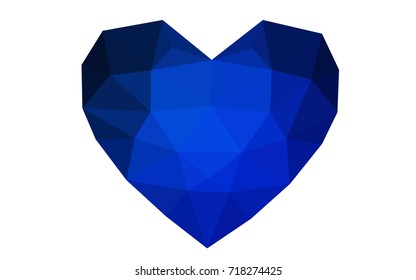 DARK BLUE vector greeting Card Happy Valentine's Day. Lettering with hearts on the white polygonal background. Colored triangular illustration for your business.