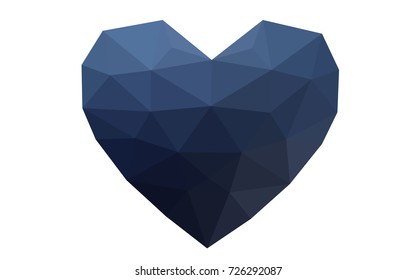 DARK BLUE vector greeting Card Happy Valentine's Day. Lettering with hearts on the white polygonal background. Colored triangular illustration for your business.