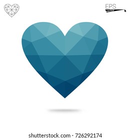 DARK BLUE vector greeting Card Happy Valentine's Day. Lettering with hearts on the white polygonal background. Colored triangular illustration for your business.