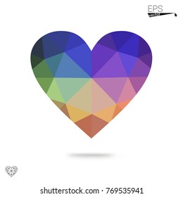DARK BLUE vector greeting Card Happy Valentine's Day. Lettering with hearts on the white polygonal background. Colored triangular illustration for your business.