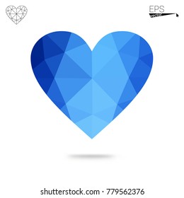 DARK BLUE vector greeting Card Happy Valentine's Day. Lettering with hearts on the white polygonal background. Colored triangular illustration for your business.