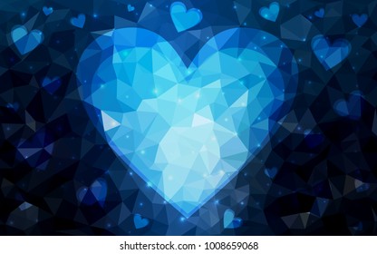 DARK BLUE vector heart isolated on white background. Geometric rumpled triangular low poly origami style gradient graphic illustration. Polygonal design for your business.