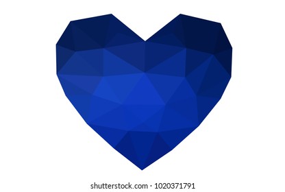 DARK BLUE vector heart isolated on white background. Geometric rumpled triangular low poly origami style gradient graphic illustration. Polygonal design for your business.