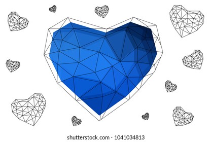 DARK BLUE vector heart isolated on white background. Geometric rumpled triangular low poly origami style gradient graphic illustration. Polygonal design for your business.