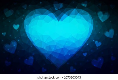 DARK BLUE vector heart isolated on white background. Geometric rumpled triangular low poly origami style gradient graphic illustration. Polygonal design for your business.