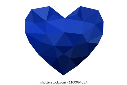 DARK BLUE vector heart isolated on white background. Geometric rumpled triangular low poly origami style gradient graphic illustration. Polygonal design for your business.