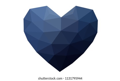 DARK BLUE vector heart isolated on white background. Geometric rumpled triangular low poly origami style gradient graphic illustration. Polygonal design for your business.