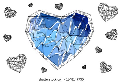 DARK BLUE vector heart isolated on white background. Geometric rumpled triangular low poly origami style gradient graphic illustration. Polygonal design for your business.