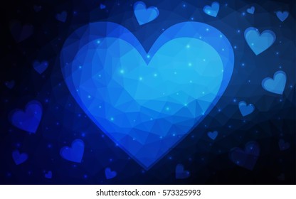 DARK BLUE vector heart isolated on white background. Geometric rumpled triangular low poly origami style gradient graphic illustration. Polygonal design for your business.