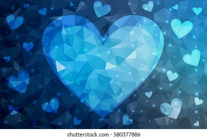 Dark blue vector heart isolated on white background. Geometric rumpled triangular low poly origami style gradient graphic illustration. Polygonal design for your business.