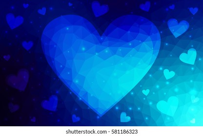 Dark Blue vector heart isolated on white background. Geometric rumpled triangular low poly origami style gradient graphic illustration. Polygonal design for your business.