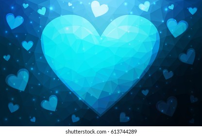 Dark Blue vector heart isolated on white background. Geometric rumpled triangular low poly origami style gradient graphic illustration. Polygonal design for your business.