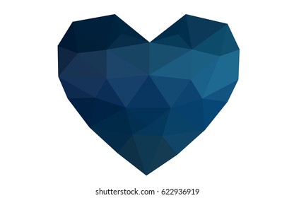 DARK BLUE vector heart isolated on white background. Geometric rumpled triangular low poly origami style gradient graphic illustration. Polygonal design for your business.