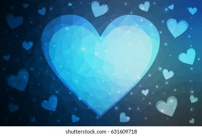 DARK BLUE vector heart isolated on white background. Geometric rumpled triangular low poly origami style gradient graphic illustration. Polygonal design for your business.