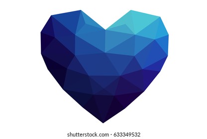 DARK BLUE vector heart isolated on white background. Geometric rumpled triangular low poly origami style gradient graphic illustration. Polygonal design for your business.