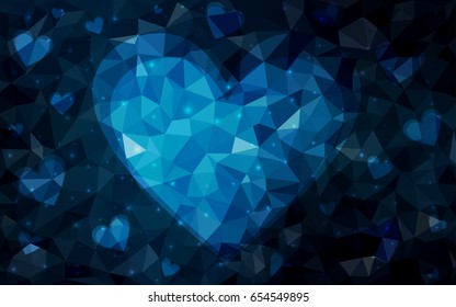 DARK BLUE vector heart isolated on white background. Geometric rumpled triangular low poly origami style gradient graphic illustration. Polygonal design for your business.