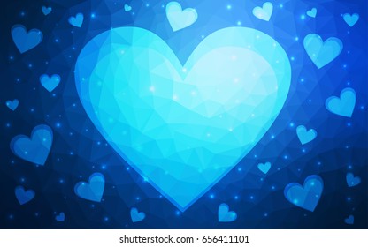 DARK BLUE vector heart isolated on white background. Geometric rumpled triangular low poly origami style gradient graphic illustration. Polygonal design for your business.