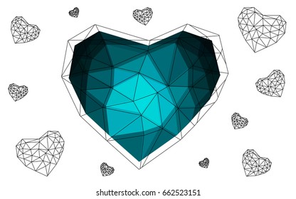 DARK BLUE vector heart isolated on white background. Geometric rumpled triangular low poly origami style gradient graphic illustration. Polygonal design for your business.