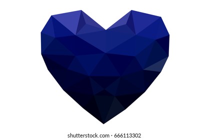 DARK BLUE vector heart isolated on white background. Geometric rumpled triangular low poly origami style gradient graphic illustration. Polygonal design for your business.