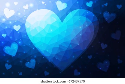 DARK BLUE vector heart isolated on white background. Geometric rumpled triangular low poly origami style gradient graphic illustration. Polygonal design for your business.