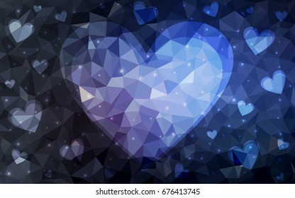 DARK BLUE vector heart isolated on white background. Geometric rumpled triangular low poly origami style gradient graphic illustration. Polygonal design for your business.