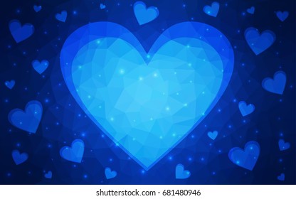 DARK BLUE vector heart isolated on white background. Geometric rumpled triangular low poly origami style gradient graphic illustration. Polygonal design for your business.