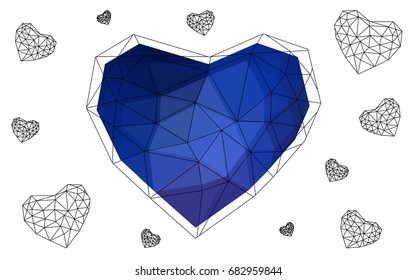DARK BLUE vector heart isolated on white background. Geometric rumpled triangular low poly origami style gradient graphic illustration. Polygonal design for your business.