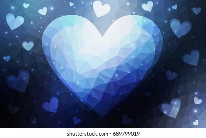 DARK BLUE vector heart isolated on white background. Geometric rumpled triangular low poly origami style gradient graphic illustration. Polygonal design for your business.