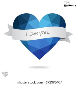 DARK BLUE vector heart isolated on white background. Geometric rumpled triangular low poly origami style gradient graphic illustration. Polygonal design for your business.