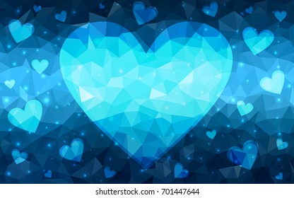 DARK BLUE vector heart isolated on white background. Geometric rumpled triangular low poly origami style gradient graphic illustration. Polygonal design for your business.