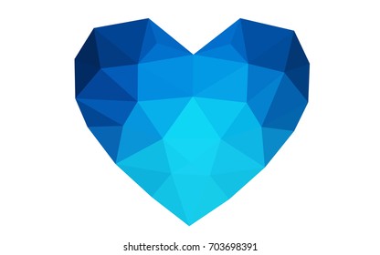 DARK BLUE vector heart isolated on white background. Geometric rumpled triangular low poly origami style gradient graphic illustration. Polygonal design for your business.